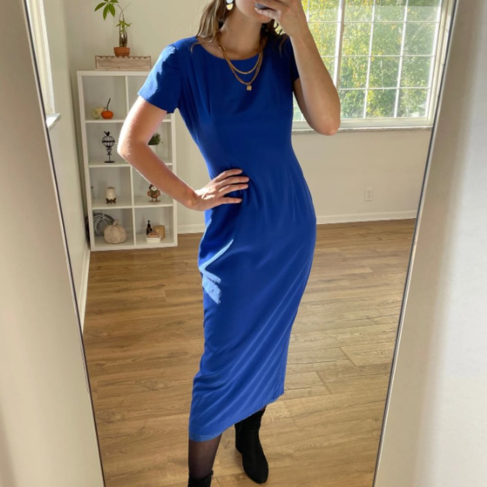 Vintage Maggy London 100% Silk Blue Dress - Size 6